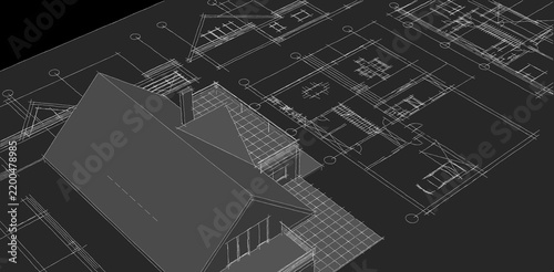 house traditional architecture plan 3d illustration
