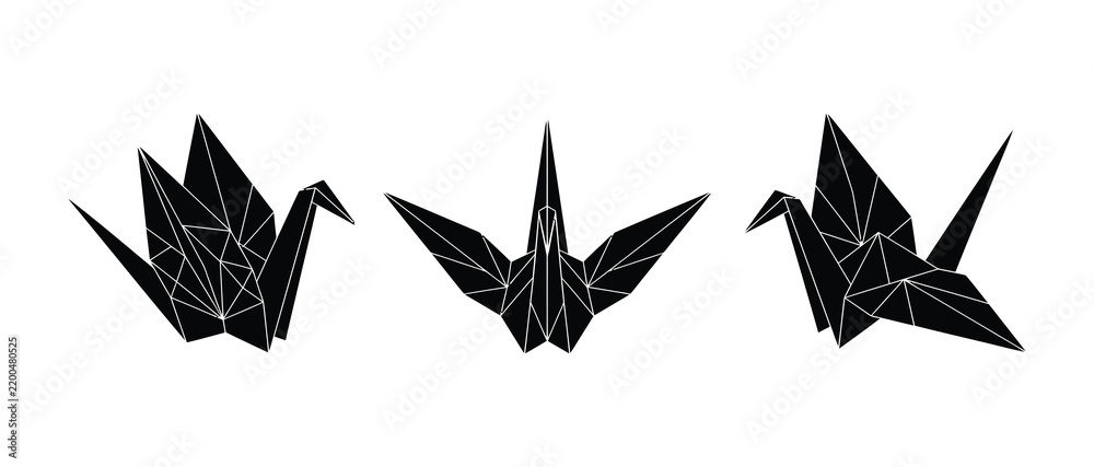 Fototapeta premium Intricately Folded Origami Crane Designs With Geometric Patterns Isolated Artwork