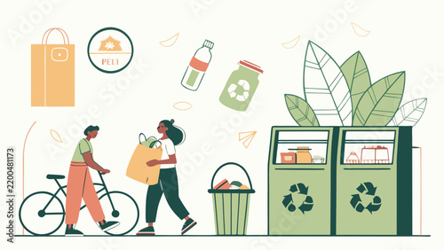 Sustainable Lifestyle People Recycling and Shopping