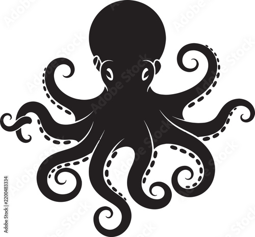 Detailed octopus sea creature nautical animal tentacle marine life oceanic wild life black silhouette art.