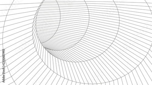 Abstract 3D tunnel. Vector wormhole. Path from grid.