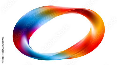 Abstract, colorful, gradient mobius strip on a white background. Vibrant 3D loop with smooth curves and twisting ribbon shape. Modern, flowing design shows endless geometric motion. Bright spectrum co