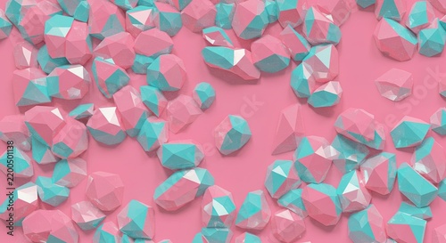 Geometric Shapes Pink and Teal Pattern on Pink Background