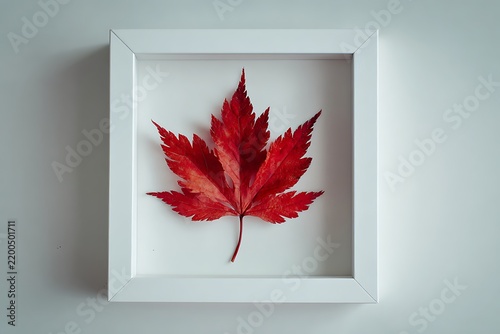 red maple leaf in wooden frame
