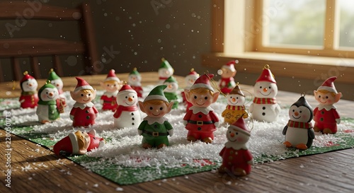 Festive Christmas Toy Figurines on Rustic Wooden Tabletop
