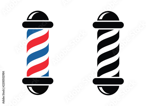 Simple barber pole vector icon for barbershop signage, haircut services, men's grooming, shaving, salon branding, and traditional barber business design