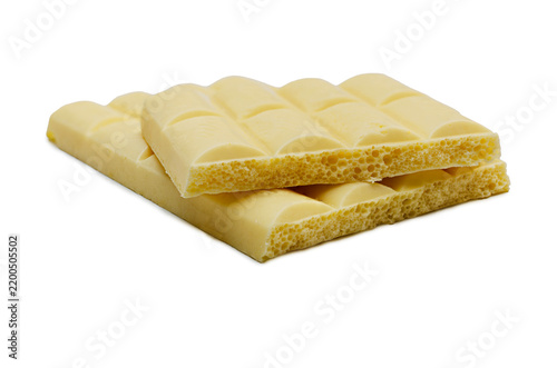 Porous White Chocolate Bars Stacked Isolated on White Background