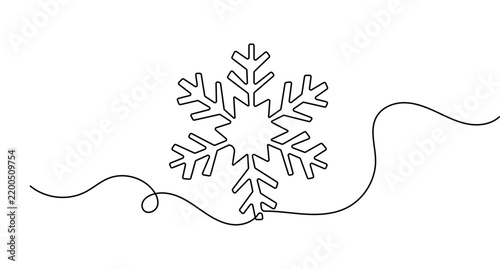Snowflake one line art depicting minimal winter graphic with editable stroke and clean outline vector