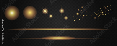 金色のフレア・光のベクターエフェクトセット　Golden Sparkle and Light Effects Collection