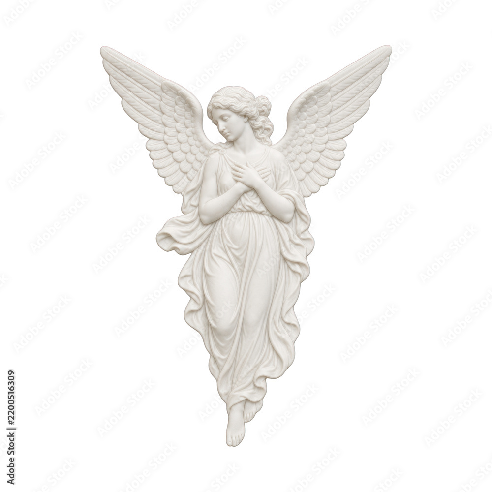 Fototapeta premium PNG Elegant angel sculpture with detailed wings.