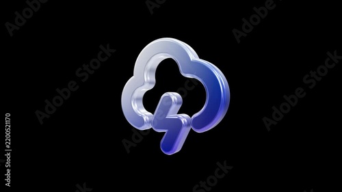 Glossy blue and silver cloud with lightning 3D weather symbol