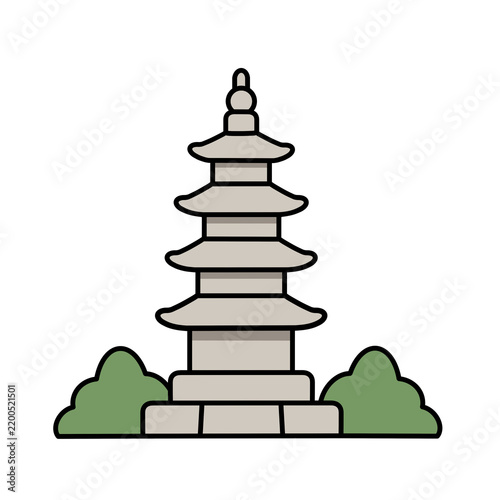 Traditional Korean multi story stone pagoda illustration