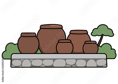 Traditional Korean pottery Onggi earthenware jars on Jangdokdae illustration