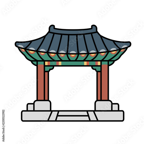 Traditional Korean pavilion gate with tiled roof illustration