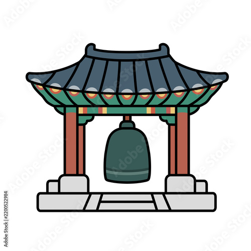 Traditional Korean temple bronze bell pavilion illustration