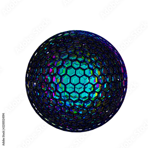 Futuristic Hexagonal Prism Crystal Sphere Isolated on PNG