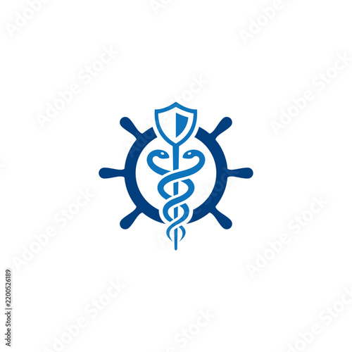 Caduceus Shield and Ship Wheel Maritime Medical Logo