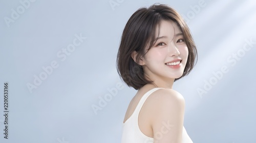 Plakat 透明感のあるモデル女性の自然光ポートレート 韓国風ヘアメイク