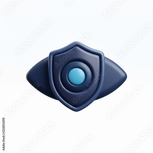 3D privacy icon featuring an eye with a protective shield overlay