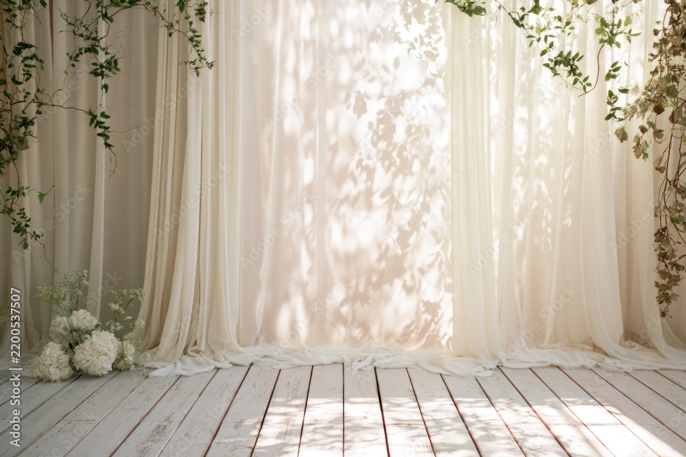 Obraz premium Elegant white floral backdrop with soft natural lighting.