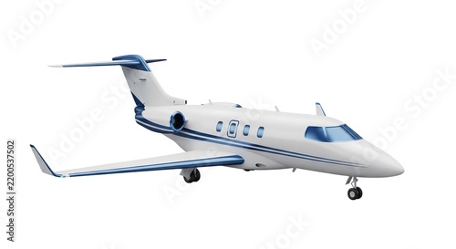 Modern white and blue private jet, a symbol of luxury travel and executive business transportation for efficient global journeys