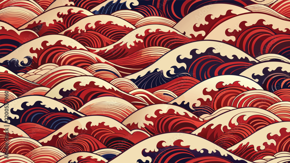 Naklejka premium Japanese ocean wave seamless pattern vector illustration background design with japanese seamless illustration background oriental traditional repeating wallpaper abstract decoration