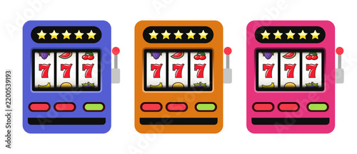 Slot machine color clipart set. Jackpot. Vector cartoon hand drawn icon.