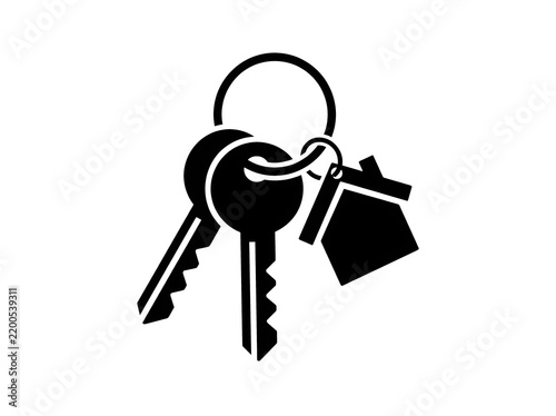 House keys icon with house shaped keychain isolated on transparent background