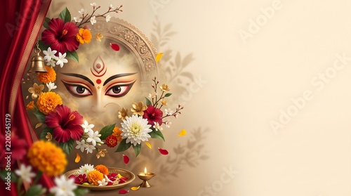 Goddess durga puja festival celebration background with floral decorations