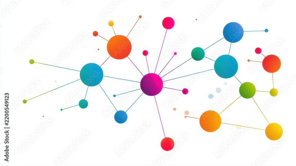 Obraz premium A creative mind map chart clipart, brainstorming process element, colorful connected nodes, flat design, isolated on white background. 