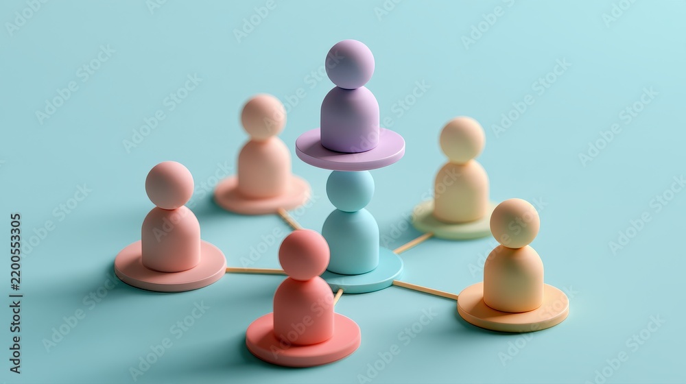 Obraz premium Strategic planning symbolic people distribution organizational chart business modeling management process visual communication flat design side view consulting theme 3D render colored pastel. 
