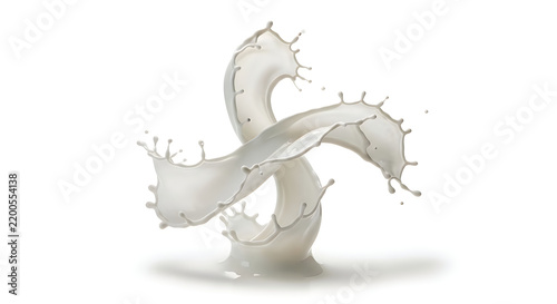 Dynamic milk splash in circular motion isolated on a white background