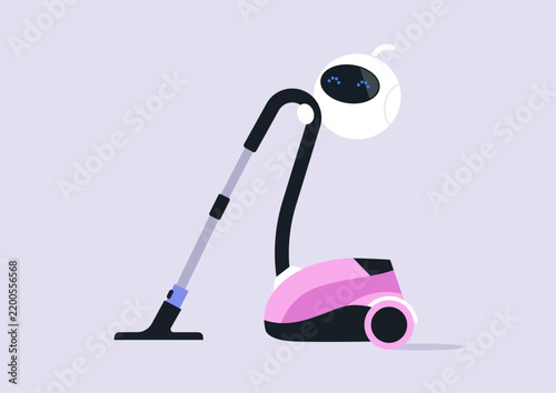 Playful robot vacuuming and bringing joy to cleaning at home with a charming design and friendly expression