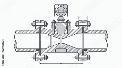 Technical Cross Sectional Diagram of a Flanged Gate Valve Assembly