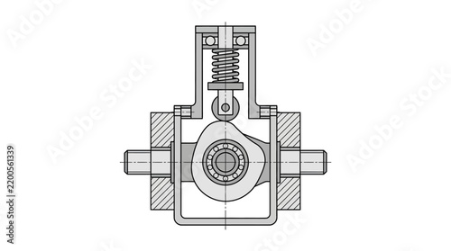 Technical Cross Sectional Diagram of a Spring Loaded Valve Mechanism