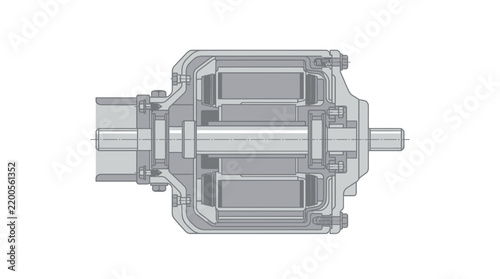Technical cross sectional diagram of an electric motor with internal components