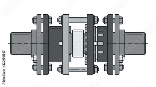 Technical Cross Sectional Diagram of Double Acting Hydraulic Cylinder Mechanism