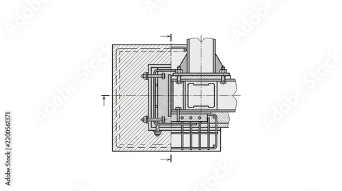 Technical Cross Sectional Diagram of Hydraulic Cylinder Mounting Mechanism