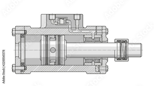 Technical Cross Sectional Diagram of Hydraulic Cylinder Mechanism