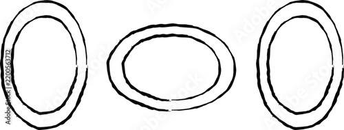 A set of three simple hand drawn oval shapes arranged horizontally for creative design projects isolated on transparent background