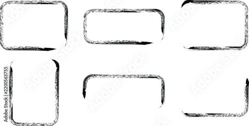 A collection of various hand drawn rectangular frame shapes and border elements presented as isolated on transparent background for design