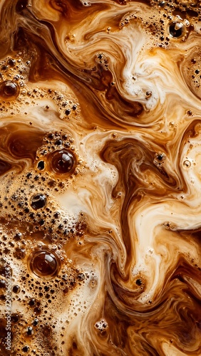 Cold brew coffee creamer swirl closeup background for iced latte beverage menu