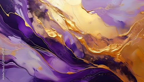 Abstract Oil Painting Background With Purple And Gold Textures