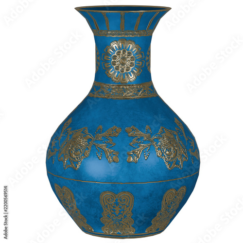 Luxury oriental blue gold decorative vase