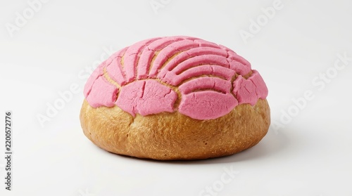 Traditional Mexican Pink Concha Sweet Bread Isolated on White Background - Pan Dulce Pastry