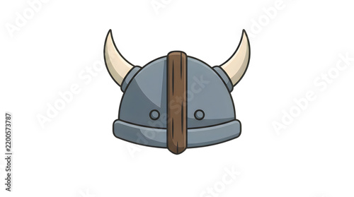 Viking Style Helmet Illustration with Horns and Brown Straps Design transparent background
