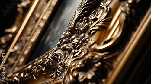 ornate vintage gold frame with intricate floral and scrollwork details capturing the elegance and craftsmanship of a bygone era