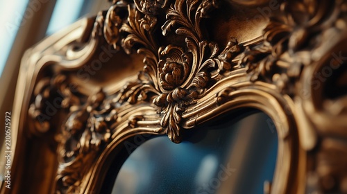 ornate vintage gold frame with intricate floral and scrollwork details capturing the elegance and craftsmanship of a bygone era