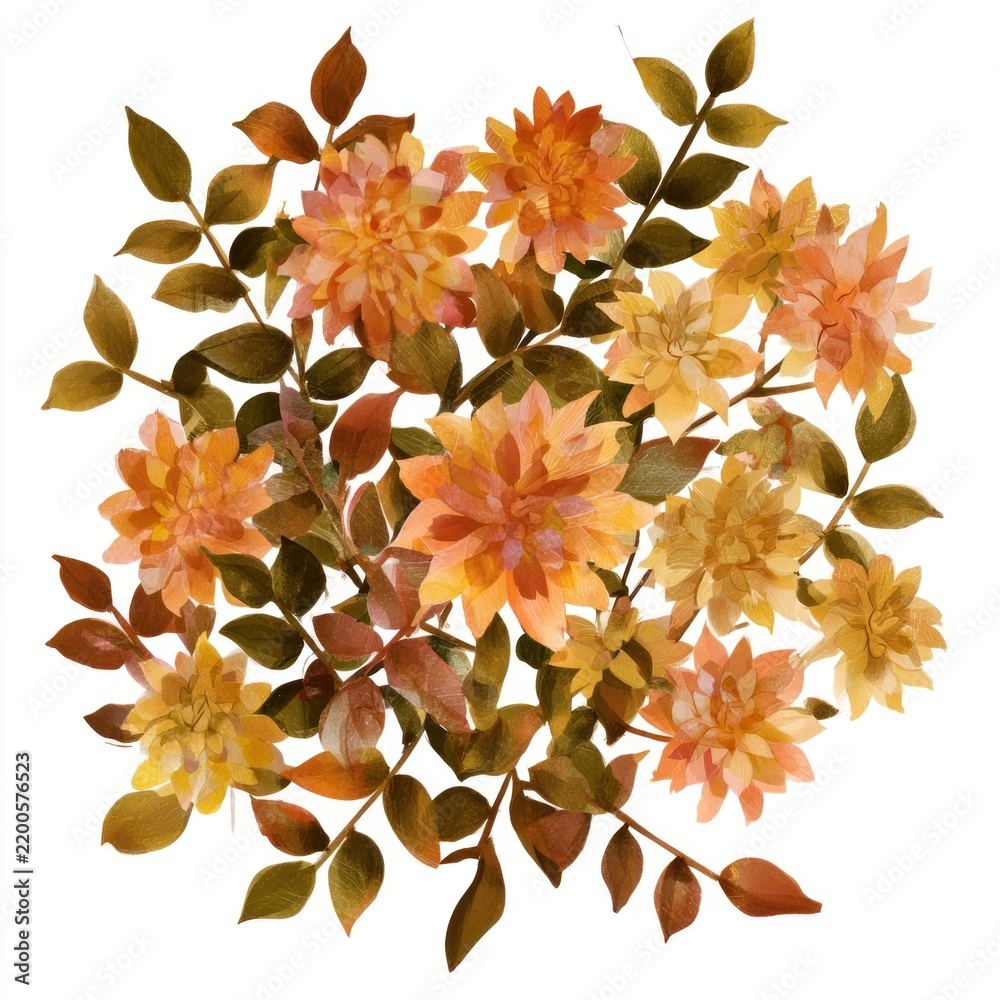 Obraz premium Watercolor autumn floral bouquet with warm orange and gold leaves