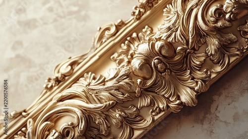 ornate golden frame with intricate baroquestyle curves and flourishes antique patina and delicate engravings create a sense of timeless elegance against a neutral background